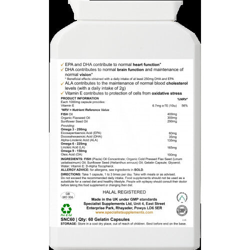 Omega 3-6-9 Capsules – 1000mg with Vitamin E 60 Capsules