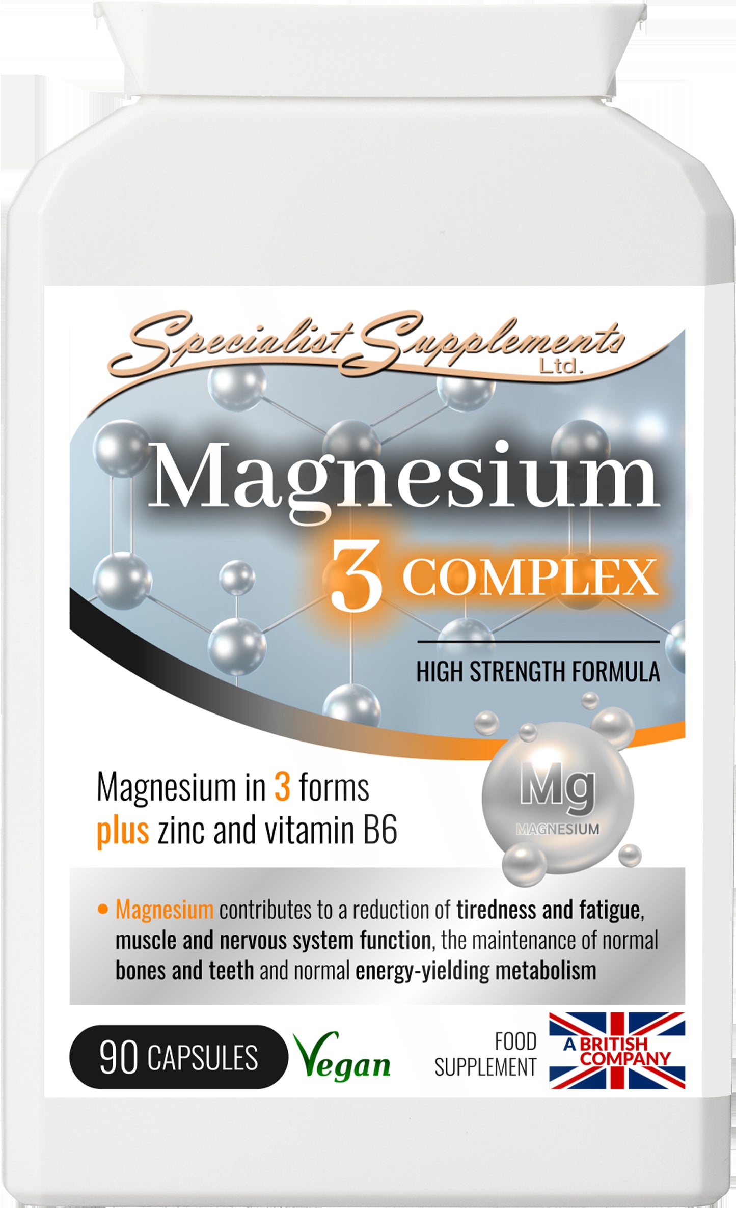 Magnesium 3 Complex – Bisglycinate, Malate & Taurate with Zinc & Vitamin B6 – 90 Capsules